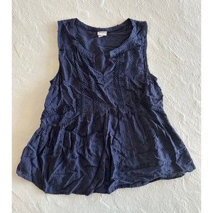 Merona Navy Blue Lace Polka Dot Blouse